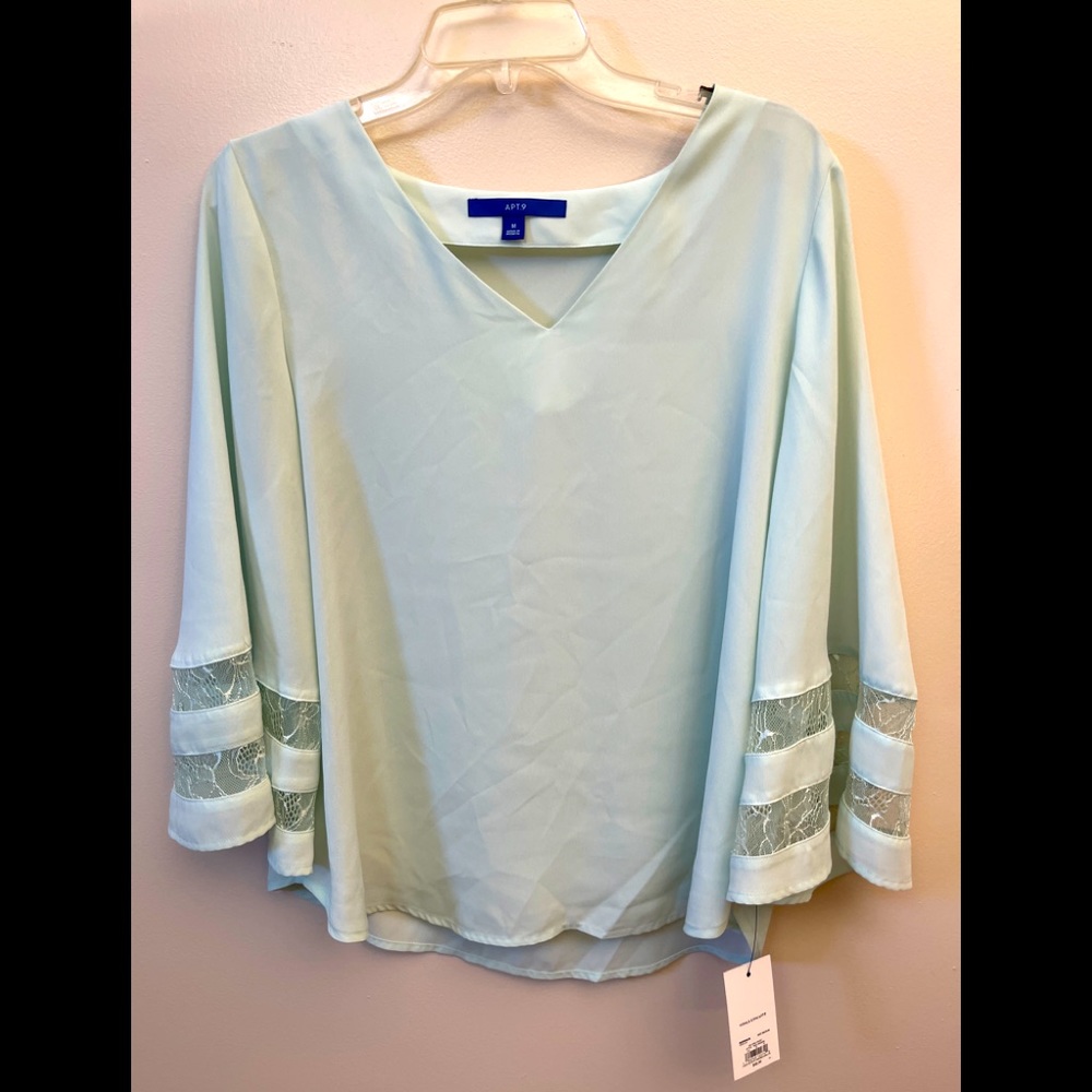 APT 9 Women’s Top Kimono Frost Green Lace Sleeves Size M NWT!